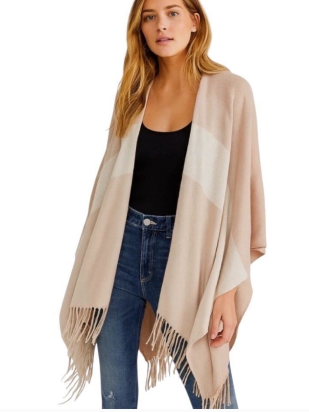 NYT Soia & Kyo Color Block Pashmina Wrap Fringe Detail Size OS